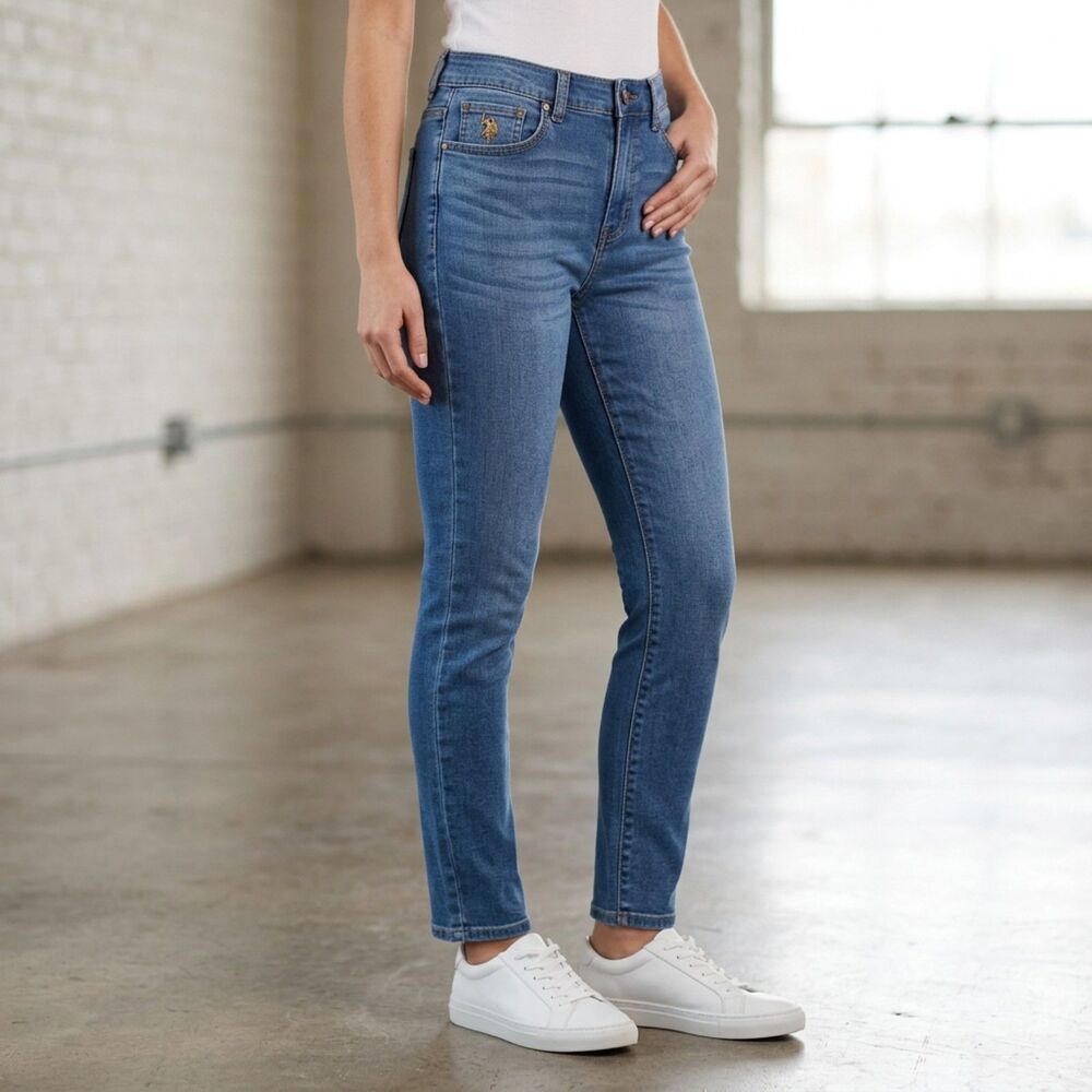 US Polo Assn Womens Size 14 Straight Leg Blue Denim Jeans Embroidered Logo